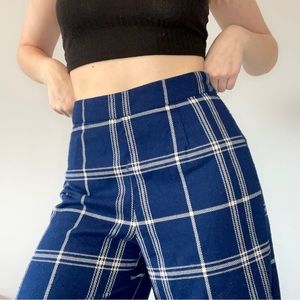 Blue Plaid Striped Flare Pants